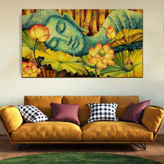 Vaastu Calming Buddha in Bamboo Forest Floating Framed Canvas Wall Painting