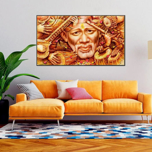 Big Panoramic Sai Baba Wall Painting with Floating Frame