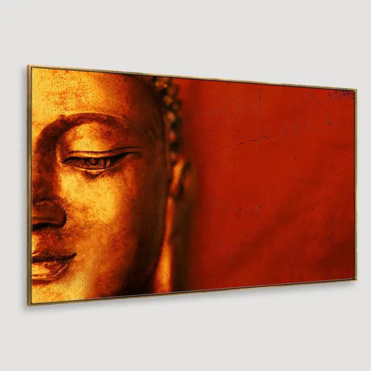 Panoramic Crimson Buddha Wall Painting with Floating Frame Canvas Wall Painting