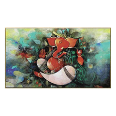 Panoramic Lord Ganesh Indian Devotional Floating Framed Canvas Wall Painting