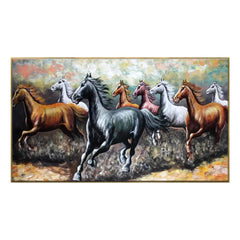 Big Panoramic Running Horses Abstract Design Canvas Wall Painting with Floating Frame
