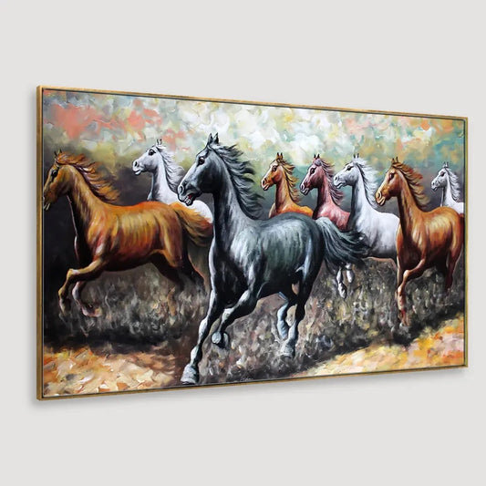 Big Panoramic Running Horses Abstract Design Canvas Wall Painting with Floating Frame