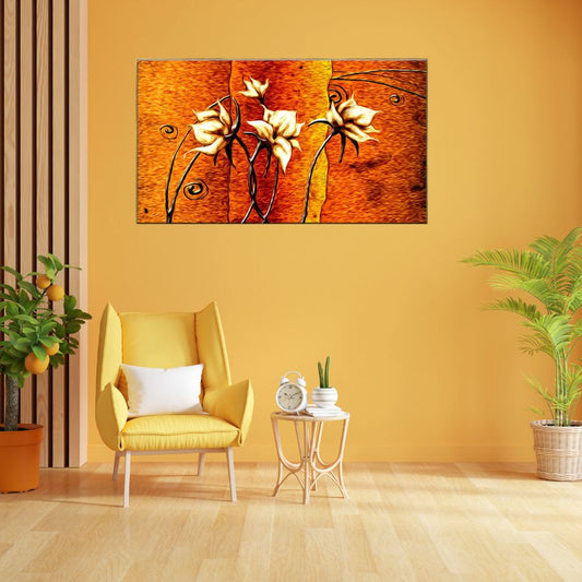 Big Panoramic Beautiful Abstract Flower Floating Frame Canvas Wall Painting