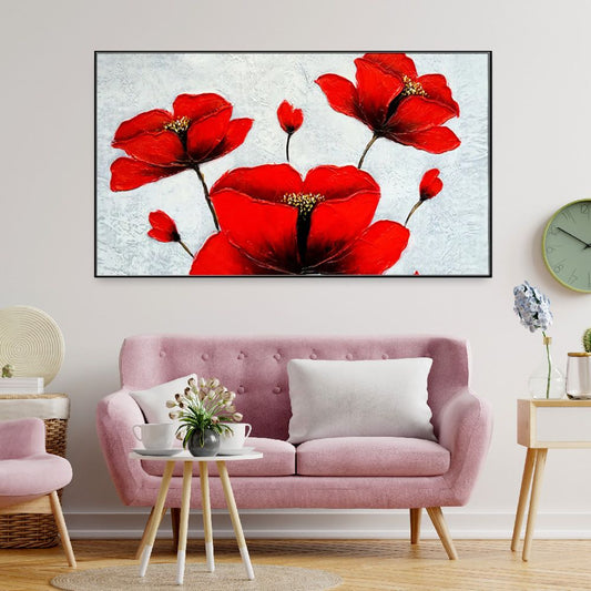 Panoramic Beautiful Red Flower Floating Frame Canvas Wall Painting