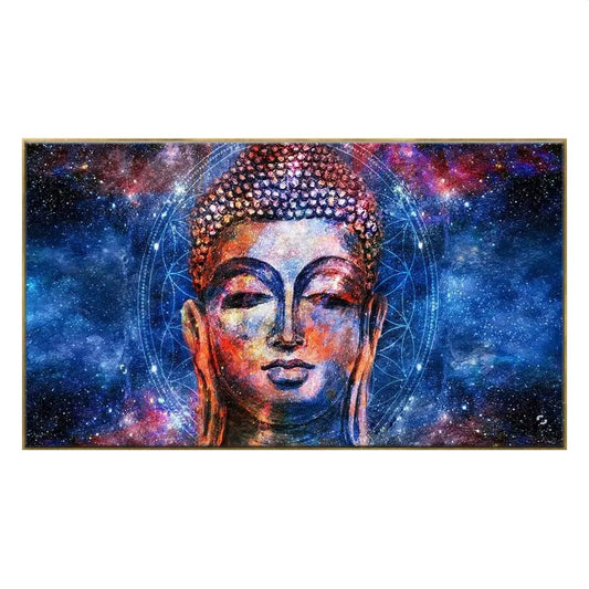 Big Panoramic Head Smiling Buddha Canvas Wall Painting with Floating Frame