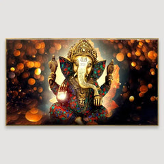 Big Panoramic Sri Ganesha Indian Hindu Spiritual Floating Frame Canvas Wall Painting