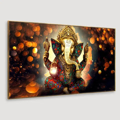 Big Panoramic Sri Ganesha Indian Hindu Spiritual Floating Frame Canvas Wall Painting