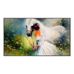 Big Panoramic Girl with a Horse Floating Frame Canvas Wall Painting