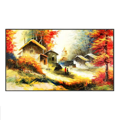 Out House In Forest Scenery Canvas Floating Framed Wall Painting