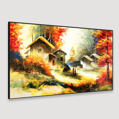 Out House In Forest Scenery Canvas Floating Framed Wall Painting