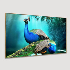 Peacock in Beautiful Forest Vastu Floating Frame Canvas Wall Painting