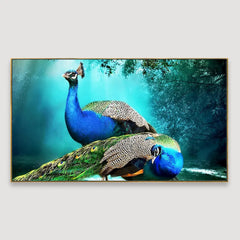 Peacock in Beautiful Forest Vastu Floating Frame Canvas Wall Painting