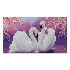 Romantic Couple of Swans Canvas Wall Painting and Wall Art with Floating Frame