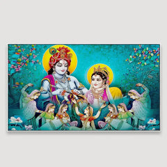 Big Panoramic Radha Krishna Floating Framed Canvas Wall Painting