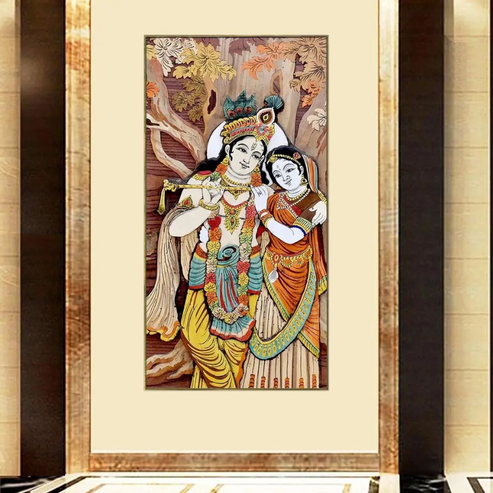 Radha Krishna Canvas Printed Floating Framed Wall Painting