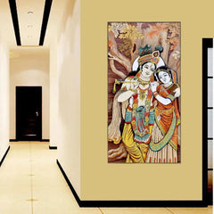 Radha Krishna Canvas Printed Floating Framed Wall Painting