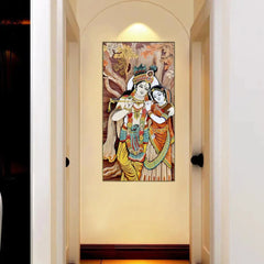 Radha Krishna Canvas Printed Floating Framed Wall Painting