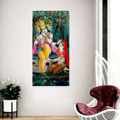 Radha Krishna in Garden Floating Framed Canvas Wall Painting