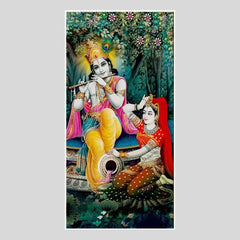 Radha Krishna in Garden Floating Framed Canvas Wall Painting