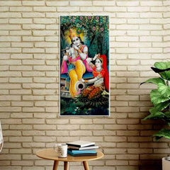 Radha Krishna in Garden Floating Framed Canvas Wall Painting