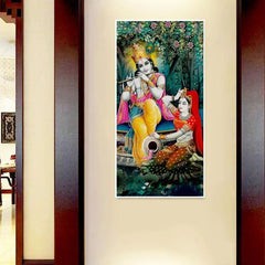 Radha Krishna in Garden Floating Framed Canvas Wall Painting