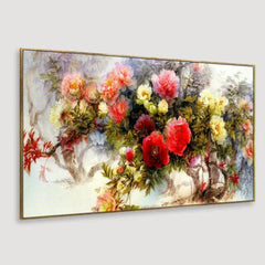 Beautiful Colorful Floral Floating Framed Canvas Wall Painting for Living Room Bedroom drawing room Wall Decoration