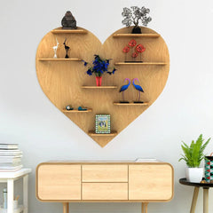 Heart Backlit Designer Wooden Wall Shelf / Book Shelf / Night Light, Light Oak Finish