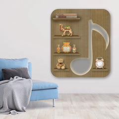 Music Symbol Note Backlit Wooden LED Light Wall Shelf with Oak Finish