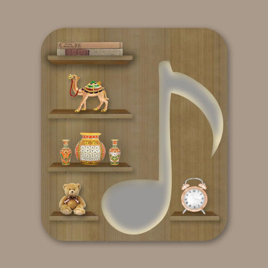 Music Symbol Note Backlit Wooden LED Light Wall Shelf with Oak Finish