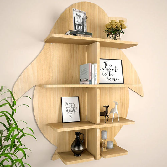 Penguin Backlit Designer Wooden Wall Shelf / Book Shelf / Night Light, Light Oak Finish