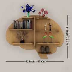 Brain Shape Backlit Designer Wooden Wall Shelf / Book Shelf / Night Light, Light Oak Finish