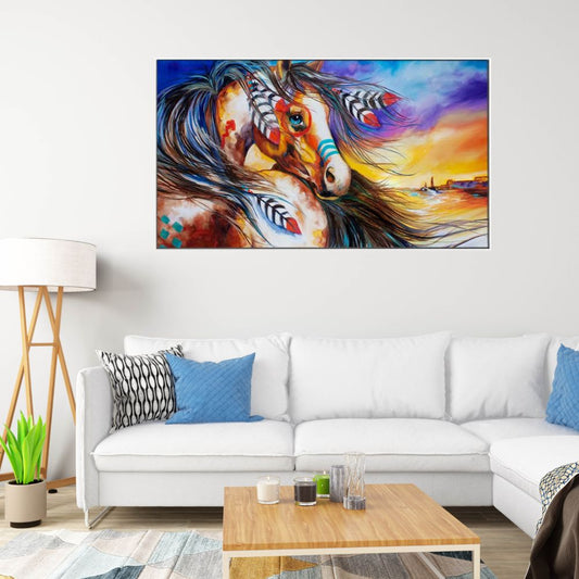 Panoramic Beautiful Horse Wall Painting and Canvas Wall Art with Floating Frame