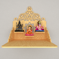 Beautiful Wall Hanging Wooden Temple/ Pooja Mandir Design With Shelf, Natural Color (DS018)