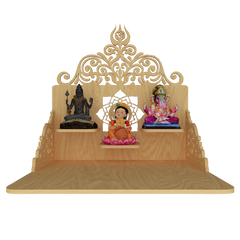 Beautiful Wall Hanging Wooden Temple/ Pooja Mandir Design With Shelf, Natural Color (DS018)