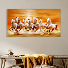 Majestic Equine Beauty Exquisite 7 Running Horses Floating Frame Canvas Wall Painting