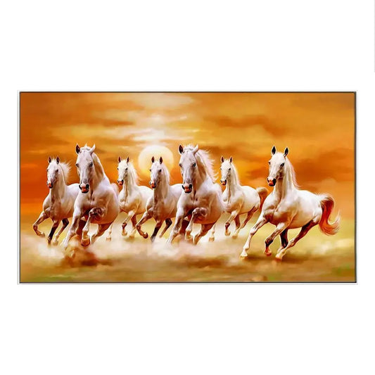 Majestic Equine Beauty Exquisite 7 Running Horses Floating Frame Canvas Wall Painting