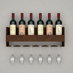 Backlit Wooden Bar Wall Shelf-cum-Mini Bar Cabinet in Walnut Finish