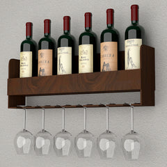 Backlit Wooden Bar Wall Shelf-cum-Mini Bar Cabinet in Walnut Finish