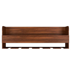 Backlit Wooden Bar Wall Shelf-cum-Mini Bar Cabinet in Walnut Finish