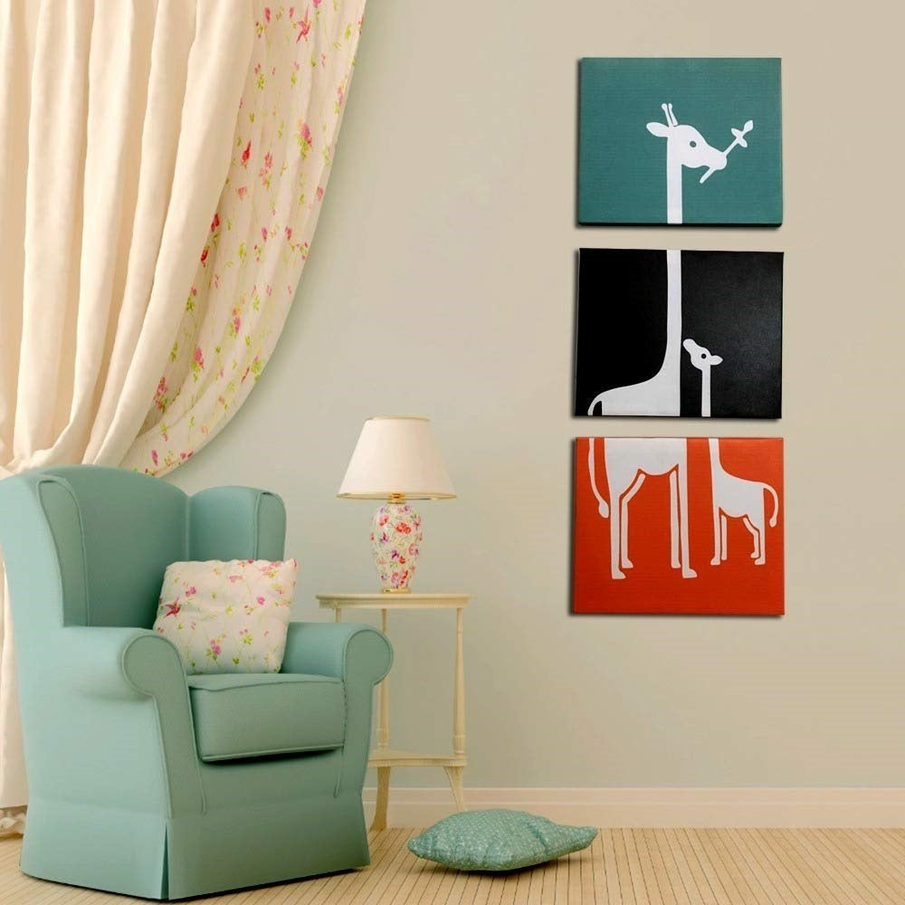 Giraffe Animal Wall Painting  Set of 3 Canvas Print Stretched and Framed Home Décor Wall Art Painting