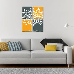 Multipiece Tree Yellow Grey Wall Painting 4 Pieces Canvas Print Stretched and Framed on Wood Home Décor Wall Art Painting