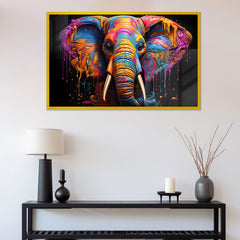 Graceful Strength Elephant Head in Vibrant Acrylic Wall Painting