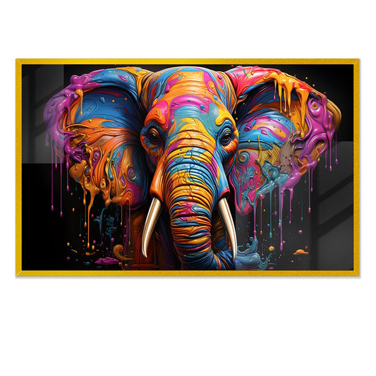 Graceful Strength Elephant Head in Vibrant Acrylic Wall Painting