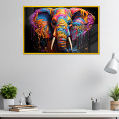 Graceful Strength Elephant Head in Vibrant Acrylic Wall Painting