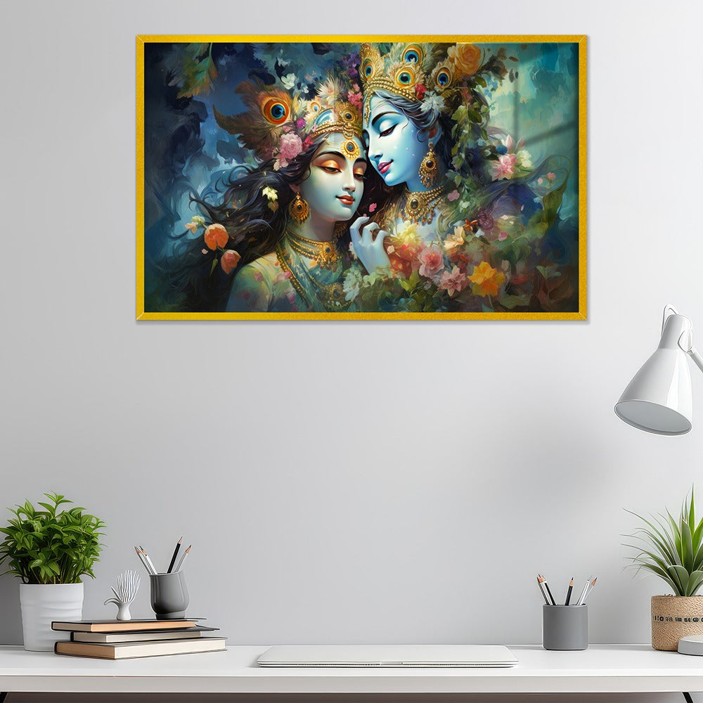 Sacred Romance Radha Krishna Acrylic Wall Painting