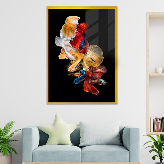 Luxury Gold Fish with Sequins Artwork Acrylic Wall Painting