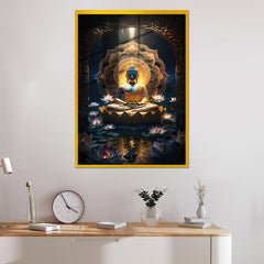 Meditating Buddha Sitting on Lotus Flower Acrylic Wall Painting