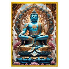 Buddha Statue Sitting Position in a Lotus Flower Acrylic Wall Painting