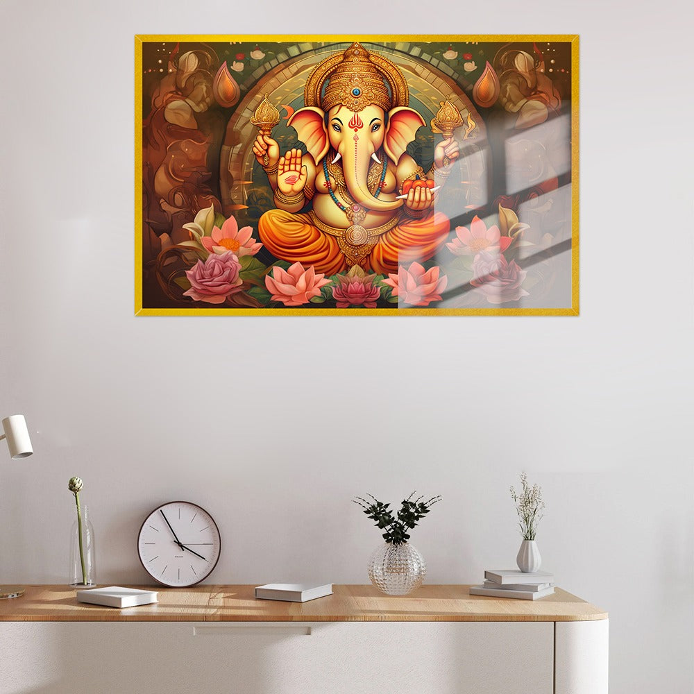 Divine Lord Ganesha Blessings in Acrylic Spiritual Wall Decorative Painting