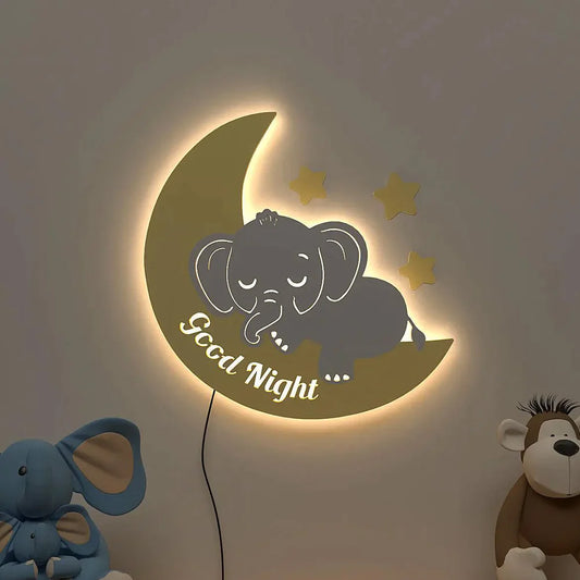 Slepping Baby Elephant Backlit Wooden Wall Decor